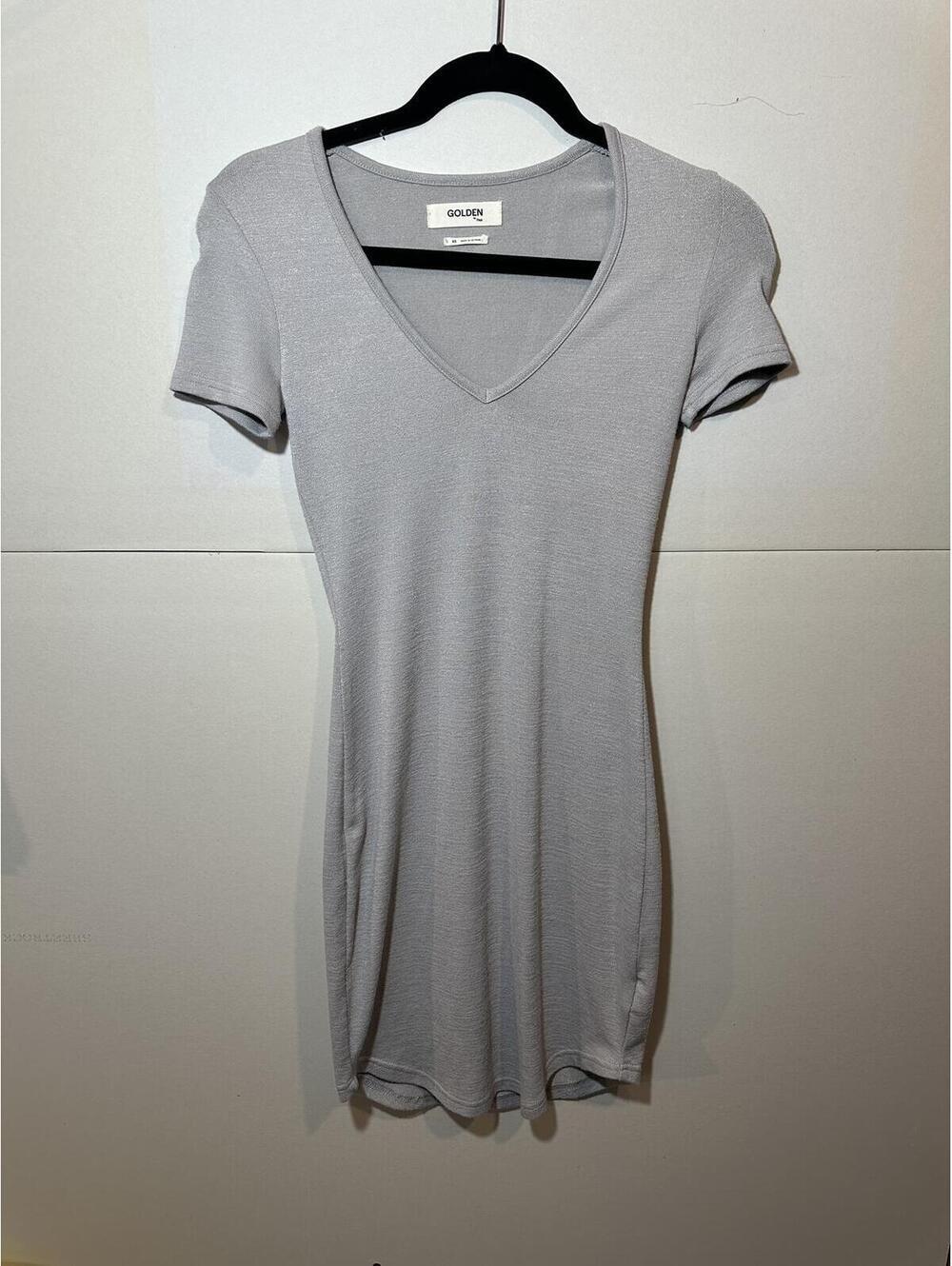 Aritzia TNA Golden Bodycon Mini Dress XS Gray Short Sleeve Stretch Knit - Picture 2 of 8